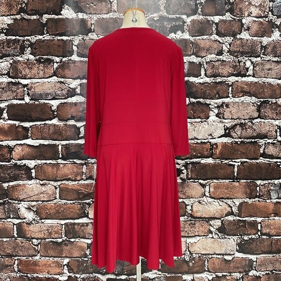 Evan Picone Chic Peek Dress NWT Long Sleeve V-Neck A-Line Red Size 16 - Picture 9 of 15